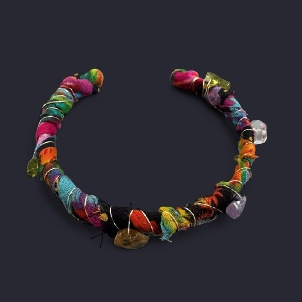 Upcycled Fabric Crystal Cuff Bracelet